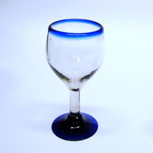  / copas para vino pequeas con borde azul cobalto, 7 oz, Vidrio Reciclado, Libre de Plomo y Toxinas